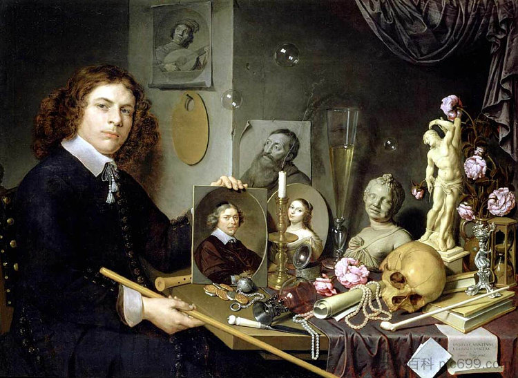 带有虚荣符号的自画像 Self-portrait with Vanitas Symbols (1651)，大卫·拜利