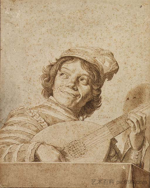 弗兰斯·哈尔斯之后的琵琶演奏家 The Lute Player, After Frans Hals (1624)，大卫·拜利