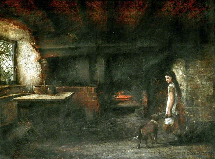 威尔士小屋内部 Interior of a Welsh Cottage (1873)，大卫·贝特斯