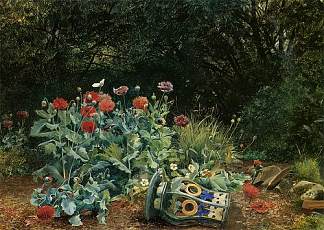 花园安静角落的夏日鲜花 Summer flowers in a quiet corner of the garden (1882)，大卫·贝特斯