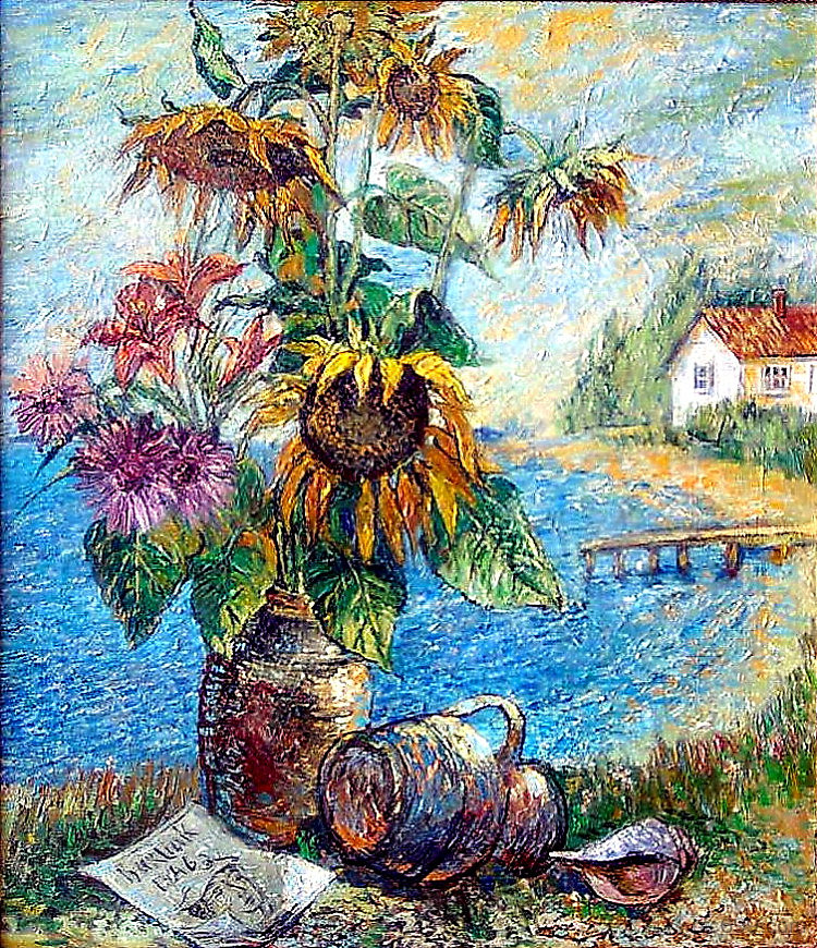 花束与向日葵与风景 Bouquet with sunflowers with landscape,戴维·伯克