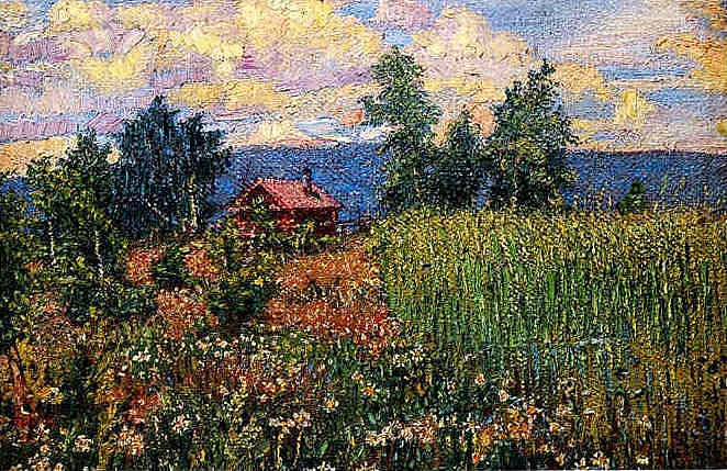 粉红色房子的景观 Landscape with a Pink House (c.1910; Ukraine ),戴维·伯克