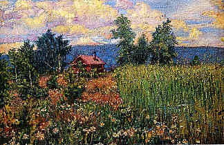 粉红色房子的景观 Landscape with a Pink House (c.1910; Ukraine                     )，戴维·伯克