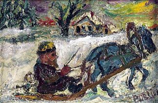 由马拉动的雪橇上的俄罗斯男子 Russian Man on Sled Pulled by Horse (c.1940)，戴维·伯克