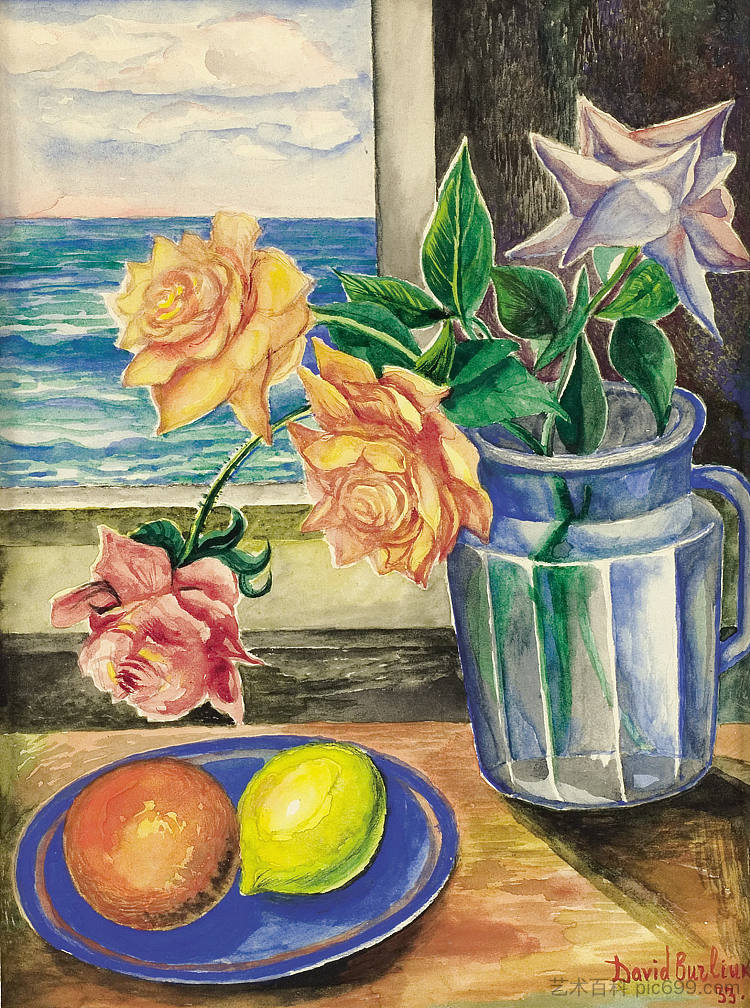 静物与玫瑰和水果 Still life with roses and fruits (1933)，戴维·伯克