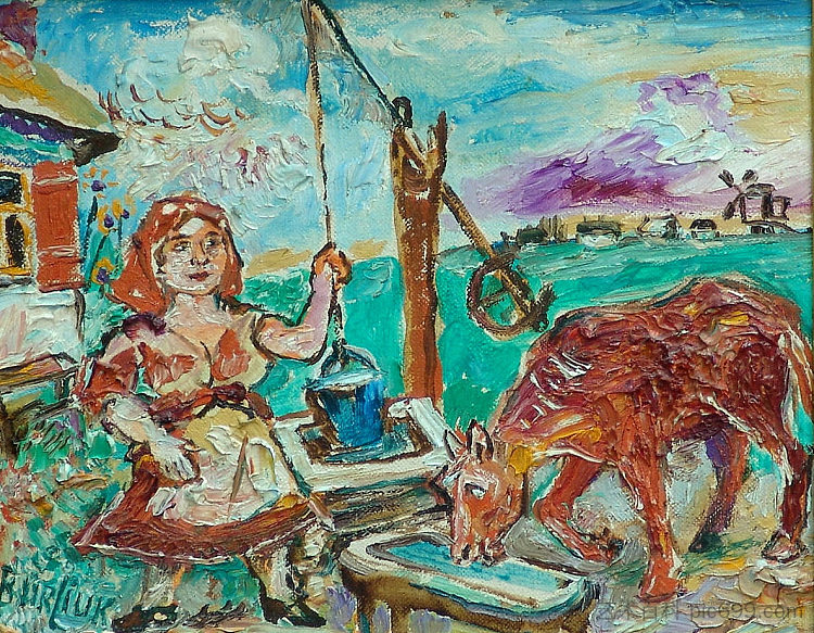 女人与红牛 Woman with red cow，戴维·伯克