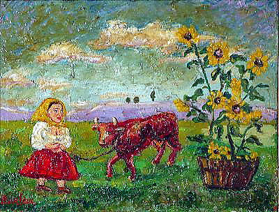 女人与红牛 Woman with red cow，戴维·伯克