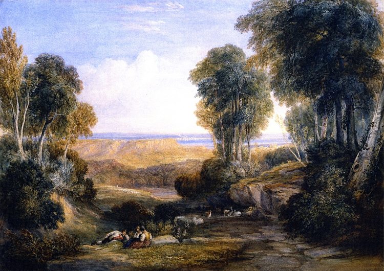 塞文河和怀伊河与远处切普斯托的交界处 Junction of the Severn and the Wye with Chepstow in the Distance (1830)，戴维·考克斯
