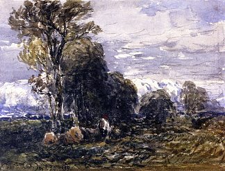 车道中的场景 Scene in a Lane (1858)，戴维·考克斯