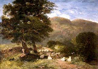 放羊，男女同校 Tending Sheep, Betws-y-Coed (1849)，戴维·考克斯