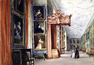 长画廊，哈德威克大厅，德比郡 The Long Gallery, Hardwick Hall, Derbyshire (1840)，戴维·考克斯