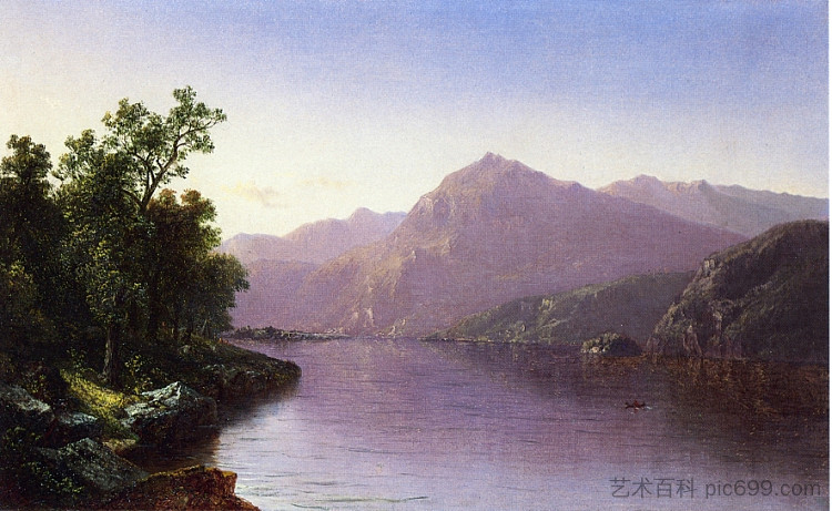 普莱西德湖，阿迪朗达克 Placid Lake, Adirondacks (1866)，大卫·约翰逊