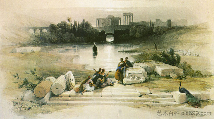 巴勒贝克。从喷泉 Baalbek. From the Fountain，大卫·罗伯茨