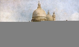 威尼斯大运河上的圣玛丽亚德拉礼炮教堂的景色，远处的多加纳 View of the Church of Santa Maria della Salute, on the Grand Canal, Venice, with the Dogana beyond (1851)，大卫·罗伯茨