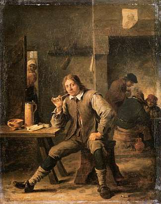 靠在桌子上的吸烟者 A Smoker Leaning on a Table (1643; Belgium                     )，戴维·特尼耶