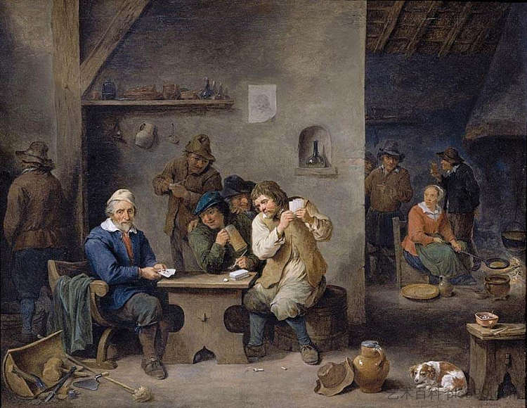 在酒馆赌博的人物 Figures Gambling in a Tavern (1670; Belgium  )，戴维·特尼耶