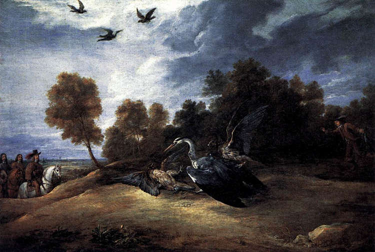 与利奥波德·威廉大公一起狩猎苍鹭 Heron Hunting with the Archduke Leopold Wilhelm (c.1654; Belgium  )，戴维·特尼耶