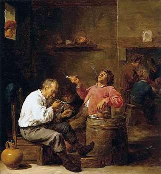 室内吸烟者 Smokers in an Interior (c.1637; Belgium                     )，戴维·特尼耶