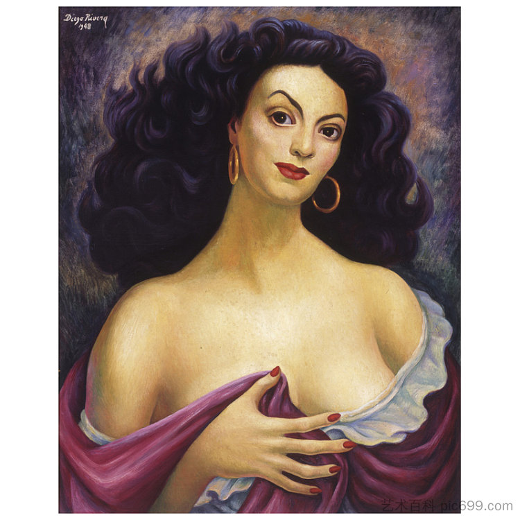 玛丽亚·费利克斯的肖像 Retrato de María Félix (1948; Mexico  )，迭戈·里维拉