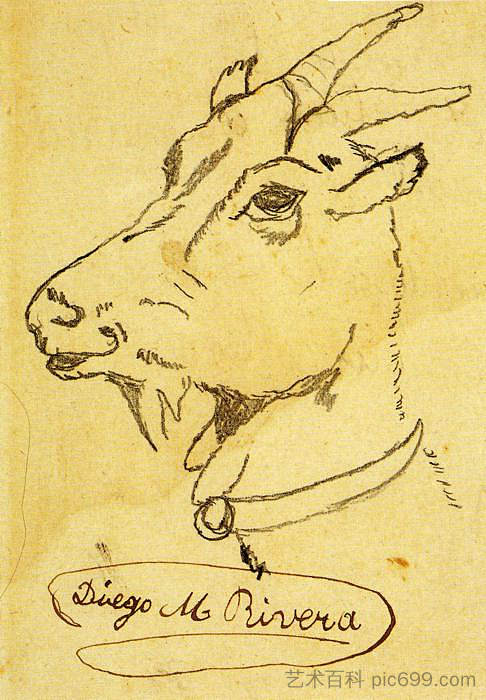 山羊头 Head of a Goat (c.1905)，迭戈·里维拉