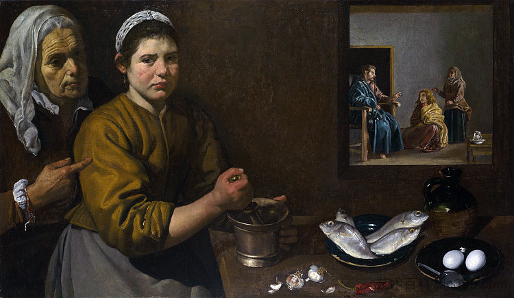 基督在马利亚和马大家 Christ in the House of Mary and Martha (c.1620),迭戈·德·席尔瓦·委拉斯开兹