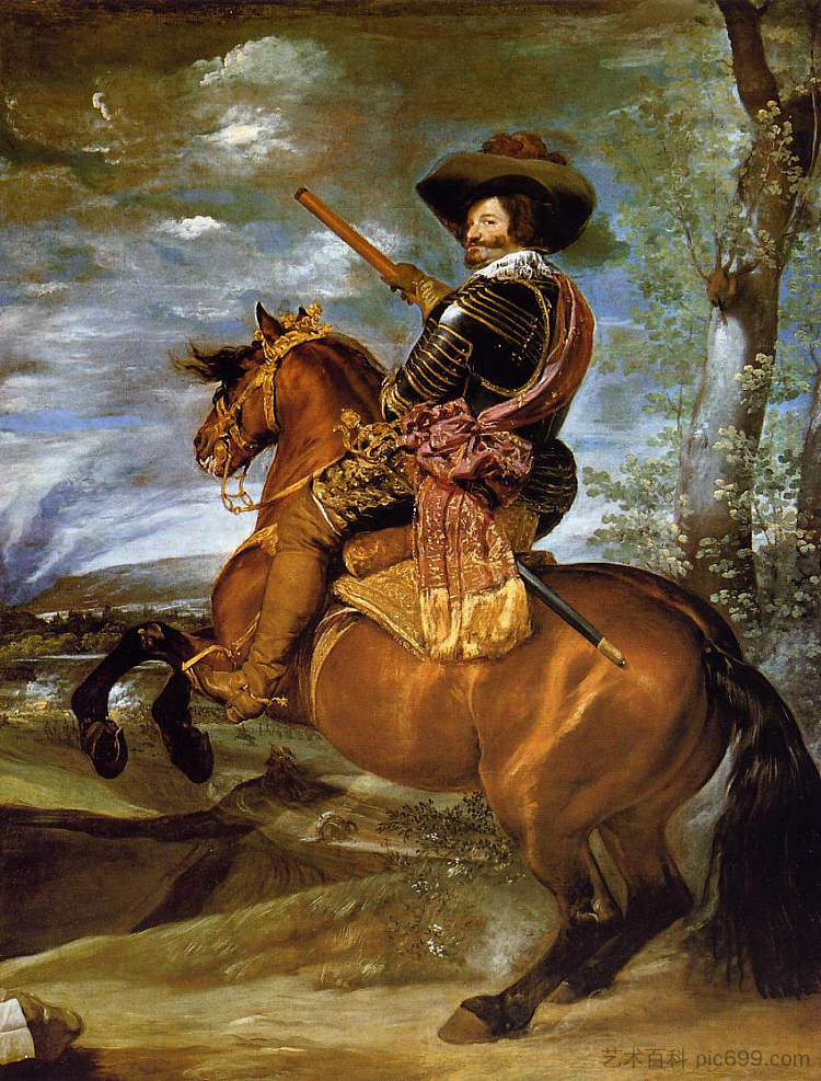 唐·加斯帕尔·德·古兹曼的马术肖像奥利瓦雷斯公爵 Equestrian Portrait of Don Gaspar de GuzmanCount Duke of Olivares (1634)，迭戈·德·席尔瓦·委拉斯开兹