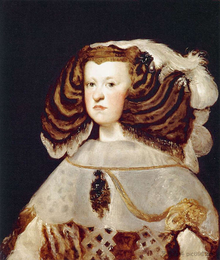 奥地利玛丽安娜的肖像，西班牙女王 Portrait of Mariana of Austria, Queen of Spain (1655 - 1657)，迭戈·德·席尔瓦·委拉斯开兹