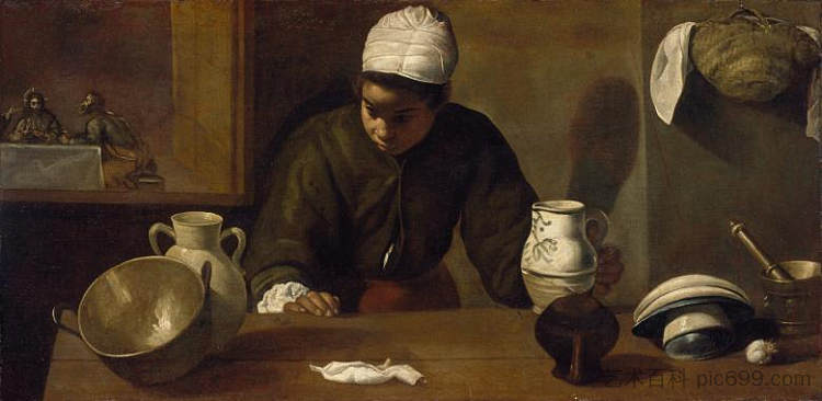 以马忤斯晚餐的厨房场景 Kitchen Scene with the Supper in Emmaus (1618),迭戈·德·席尔瓦·委拉斯开兹