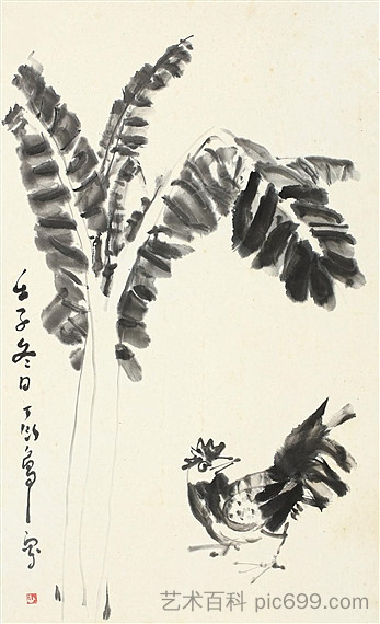 公鸡和香蕉叶 Cock and Banana Leaves，丁彦勇