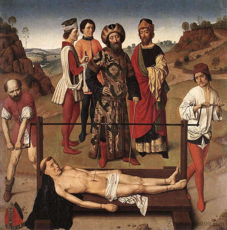 圣伊拉斯谟殉难（中央面板） Martyrdom of St. Erasmus (central panel) (c.1458)，迪里克·布茨