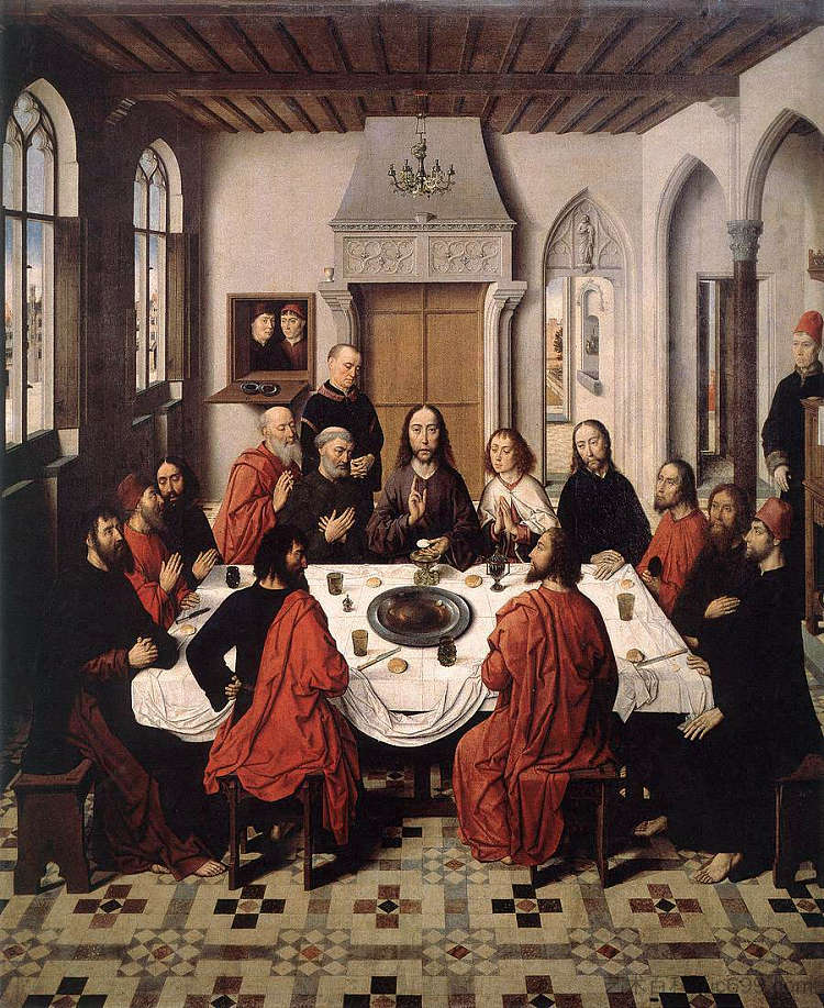 最后的晚餐 - 来自鲁汶圣彼得的有翼祭坛画 The Last Supper - from the Winged Altarpiece in St. Peter in Leuven (c.1465)，迪里克·布茨