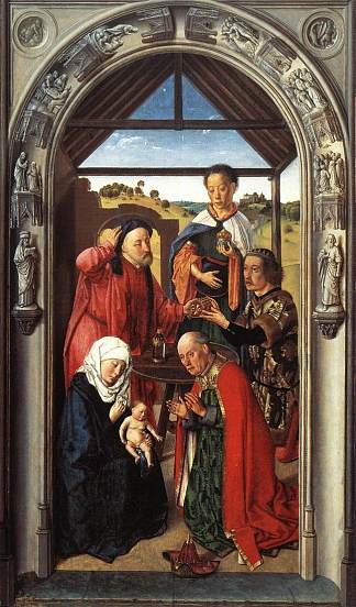 《布拉班特之珠：贤士的崇拜》的中间面板 The middle panel of The Pearl of Brabant: Adoration of the Magi (c.1445)，迪里克·布茨