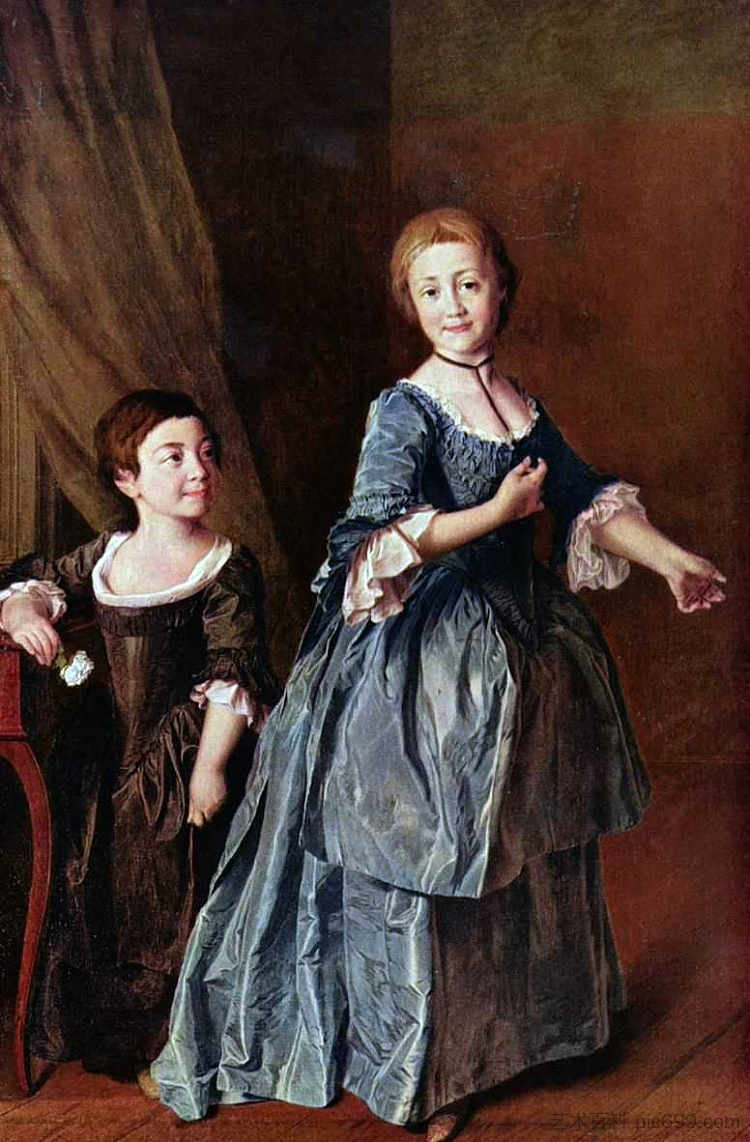 达维多娃公主和热夫斯卡娅公主的肖像 Portrait of princesses Davydova and Rzhevskaya (c.1772)，德米特里莱维茨基