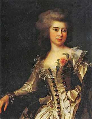 无名女子与玫瑰的肖像 Portrait of Unknown Woman with a rose (1788)，德米特里莱维茨基