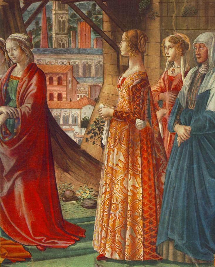 乔凡娜·托尔纳布奥尼和她的伴奏 Giovanna Tornabuoni and Her Accompaniment (c.1488)，多梅尼科·基兰达约