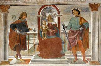 麦当娜和孩子与圣塞巴斯蒂安和圣朱利安 Madonna and Child with St. Sebastian and St. Julian (c.1473)，多梅尼科·基兰达约