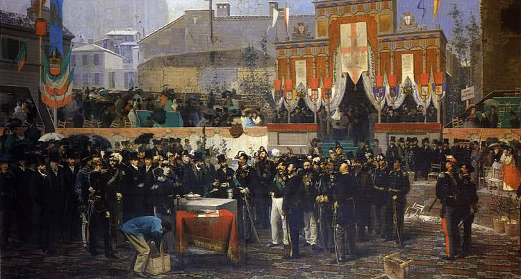 1865年3月7日米兰画廊的第一次石块铺设 First Stone Laying of the Milan Gallery on 7 March 1865 (1865)，多梅尼科·因杜诺