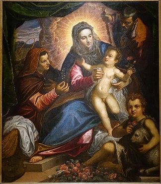 圣安妮和施洗约翰的神圣家庭 The Holy Family with Saints Anne and John the Baptist (c.1595)，多梅尼科·丁托列托