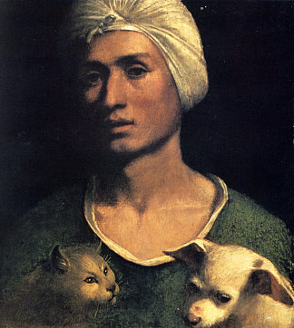 一个年轻人与狗和猫的肖像 Portrait of a Young Man with a Dog and a Cat，多索·多西