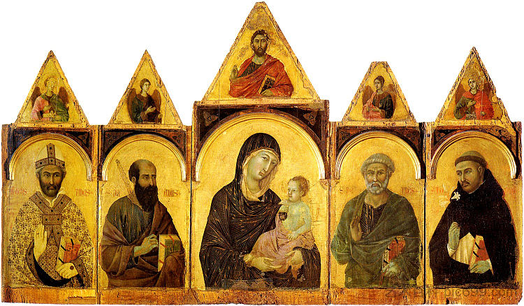 麦当娜和圣婴与圣徒 The Madonna and Child with Saints (1300 - 1310)，杜乔·迪·博尼塞尼亚