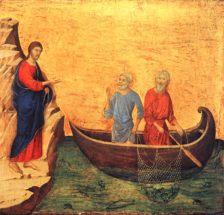 使徒彼得和安德鲁的呼召 The Calling of the Apostles Peter and Andrew (1308 - 1311)，杜乔·迪·博尼塞尼亚