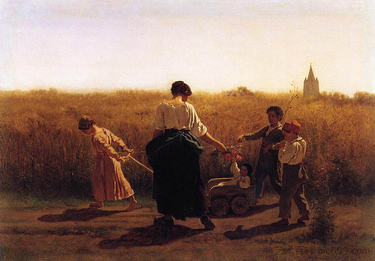 复制朱尔斯·布列塔尼的《Le Deoff les Champs》 Copy after Jules Breton's 'Le Depart les Champs' (1865)，伊斯特曼·约翰逊