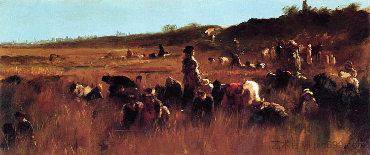 蔓越莓采摘者，楠塔基特 Cranberry Pickers, Nantucket (1879)，伊斯特曼·约翰逊