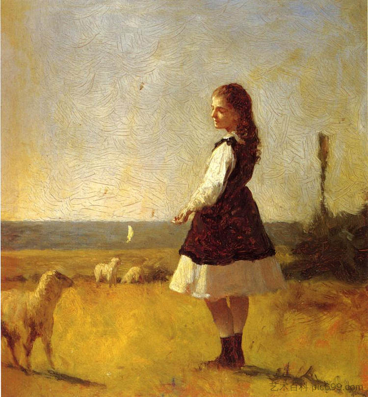 喂羊肉 Feeding the Lamb (1875)，伊斯特曼·约翰逊
