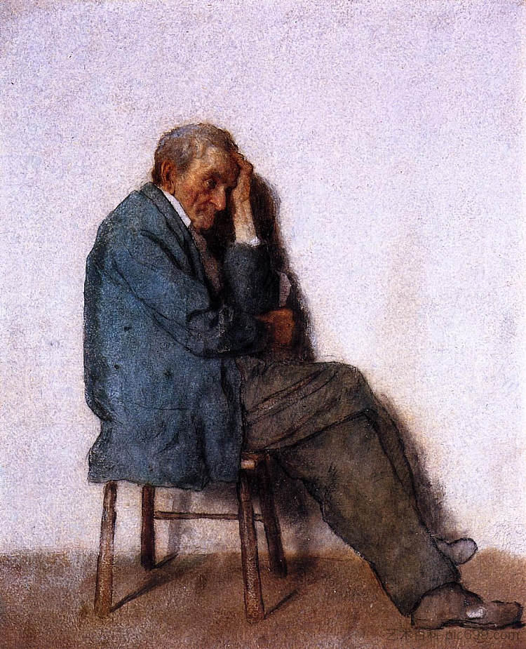 老人，坐着 Old Man, Seated (1855)，伊斯特曼·约翰逊