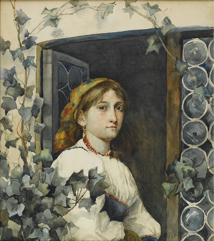 橱窗里的农家女孩 Peasant Girl in Window，伊斯特曼·约翰逊