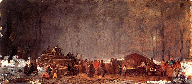 枫糖营。关闭 The Maple Sugar Camp. Turning Off (1873)，伊斯特曼·约翰逊