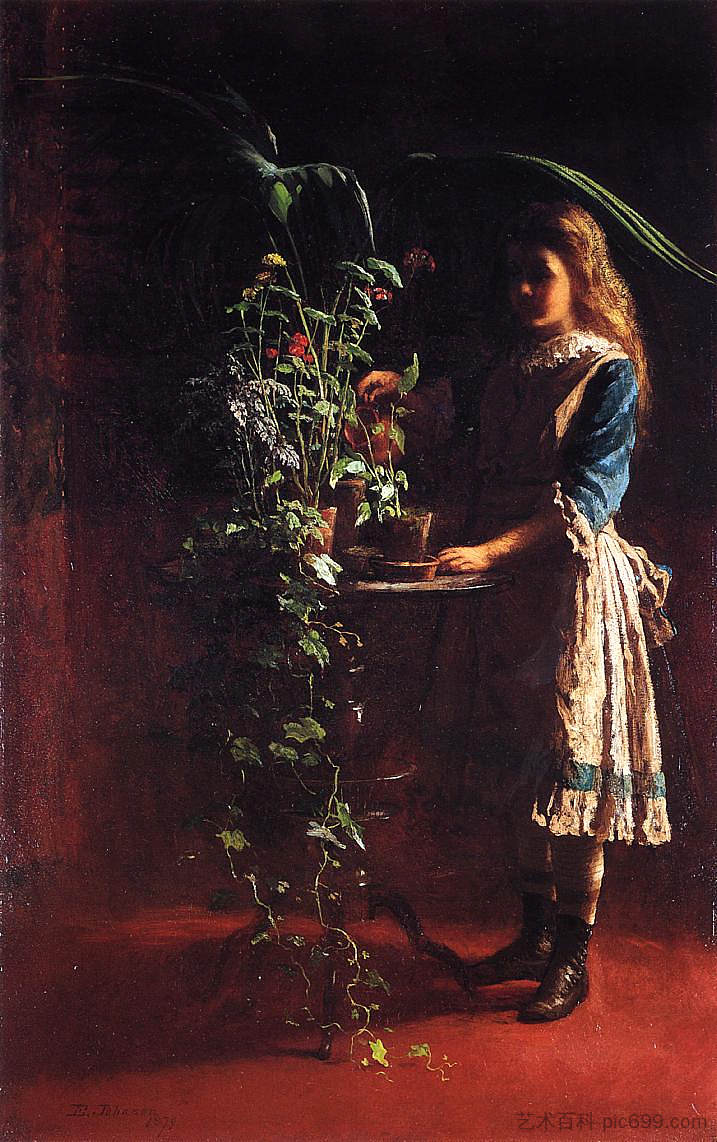 浇花 Watering Flowers (1879)，伊斯特曼·约翰逊