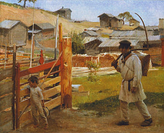 在门口 Vid Grinden (1889)，阿尔伯特·埃德尔费尔特