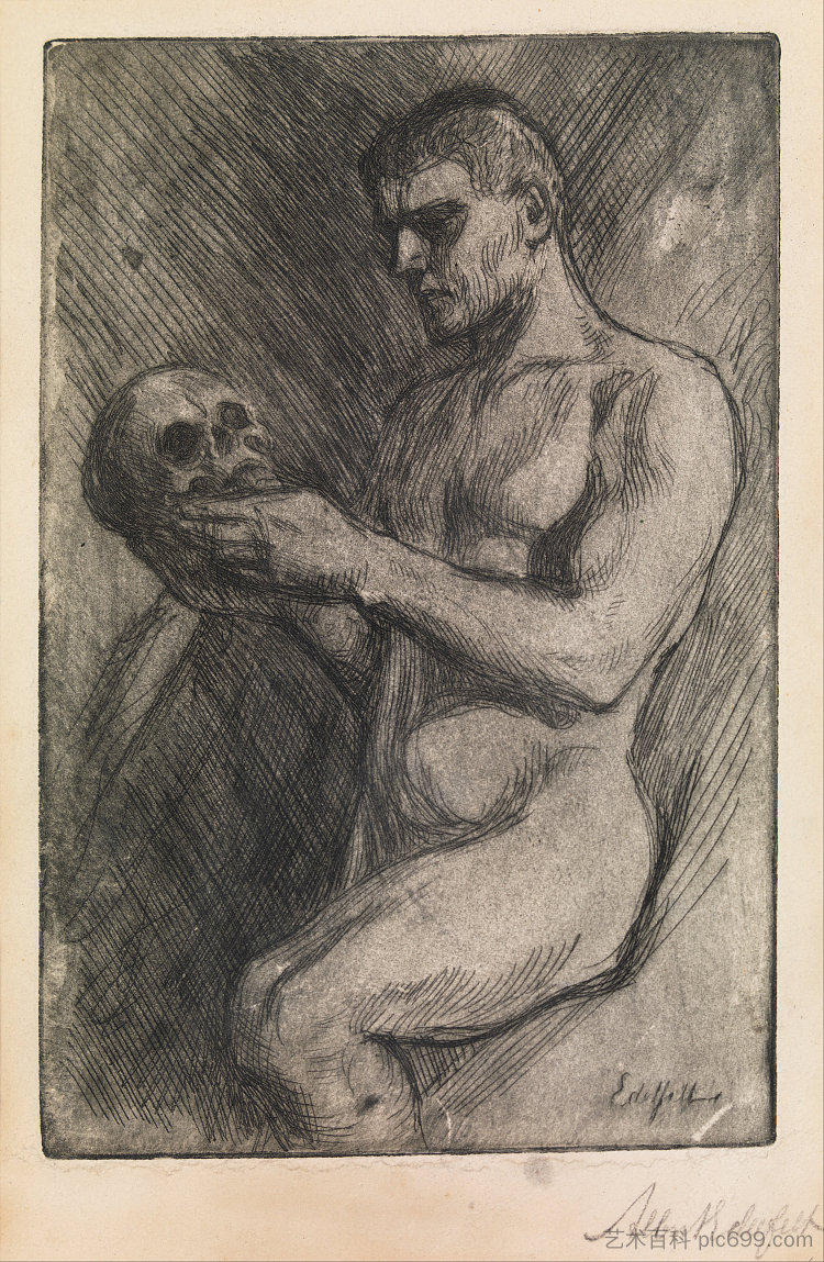 裸体男人和骷髅 Naked Man and Skull，阿尔伯特·埃德尔费尔特